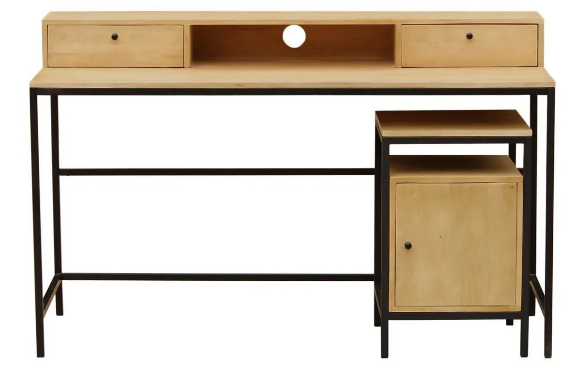 Miliboo Aufbewahrungsbox Schreibtisch Mangoholz und schwarzes Metall OPIUM* Design-schreibtische|Aufbewahrung Büro