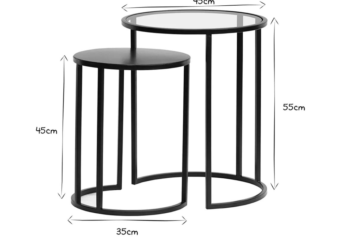 Miliboo Ausziehbare Beistelltische aus gehärtetem Glas und schwarzem Metall TAHL* Beistelltische