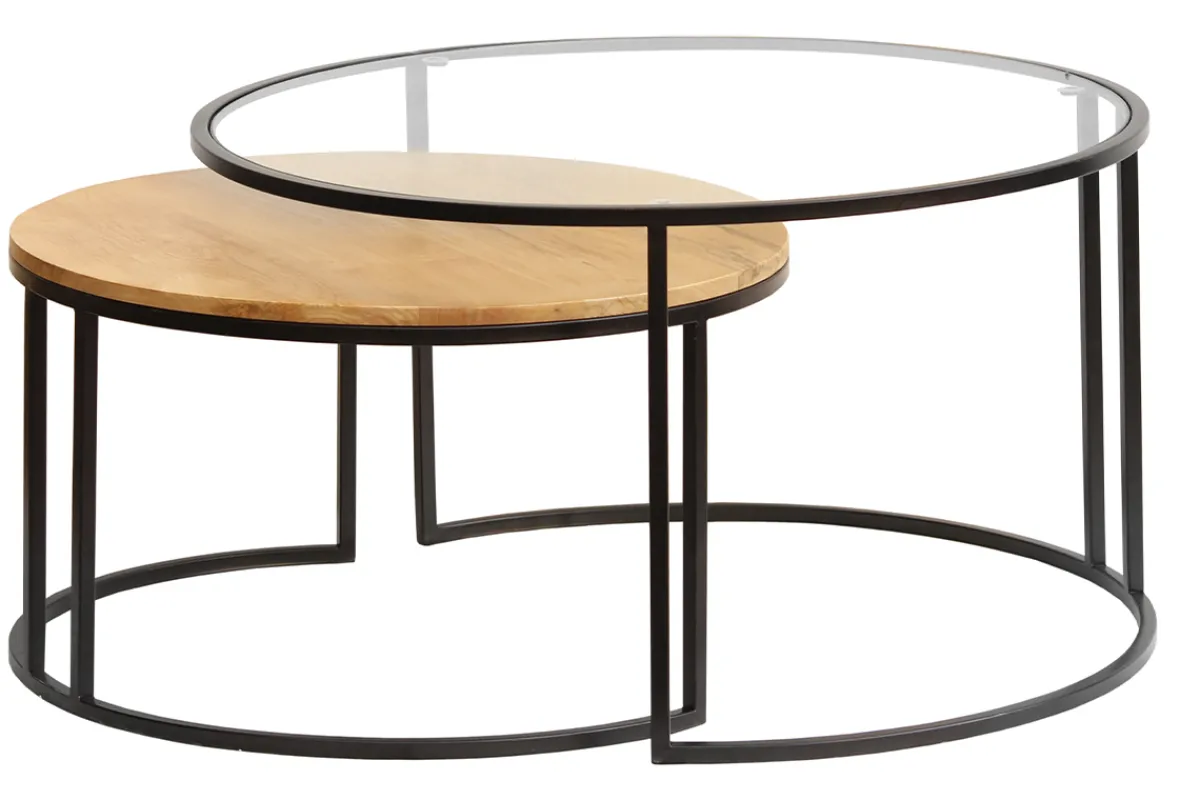 Miliboo Ausziehbare Couchtische aus gehärtetem Glas und massivem Mangoholz TAHL* Couchtische