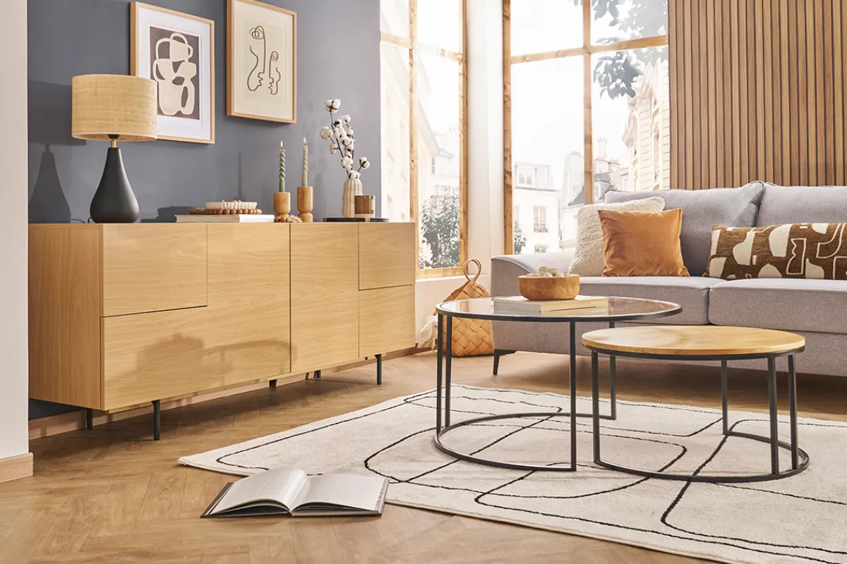 Miliboo Ausziehbare Couchtische aus gehärtetem Glas und massivem Mangoholz TAHL* Couchtische
