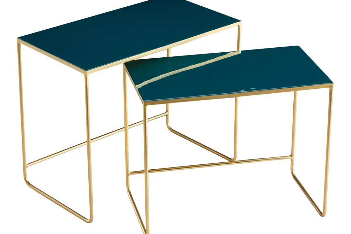 Miliboo Ausziehbare Couchtische petrolblau und vergoldet (2er-Set) WESS* Couchtische|Beistelltische