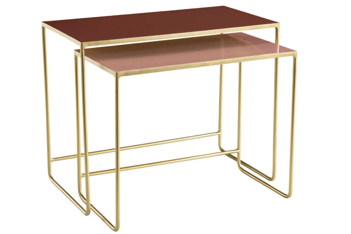 Miliboo Ausziehbare Couchtische terrakotta, rosé und vergoldet (2er-Set) WESS* Couchtische|Beistelltische