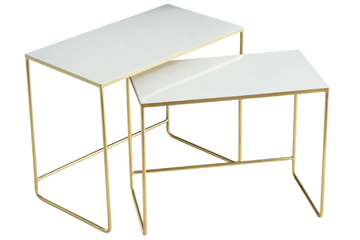 Miliboo Ausziehbare Couchtische weiß und vergoldet (2er-Set) WESS* Couchtische|Beistelltische
