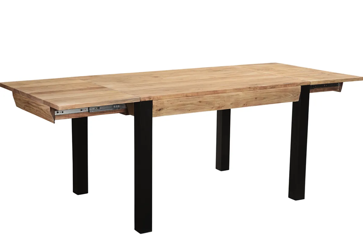 Miliboo Ausziehbarer Esstisch aus massivem Akazienholz und schwarzem Metall L120-210 cm TRAP* Ausziehtische