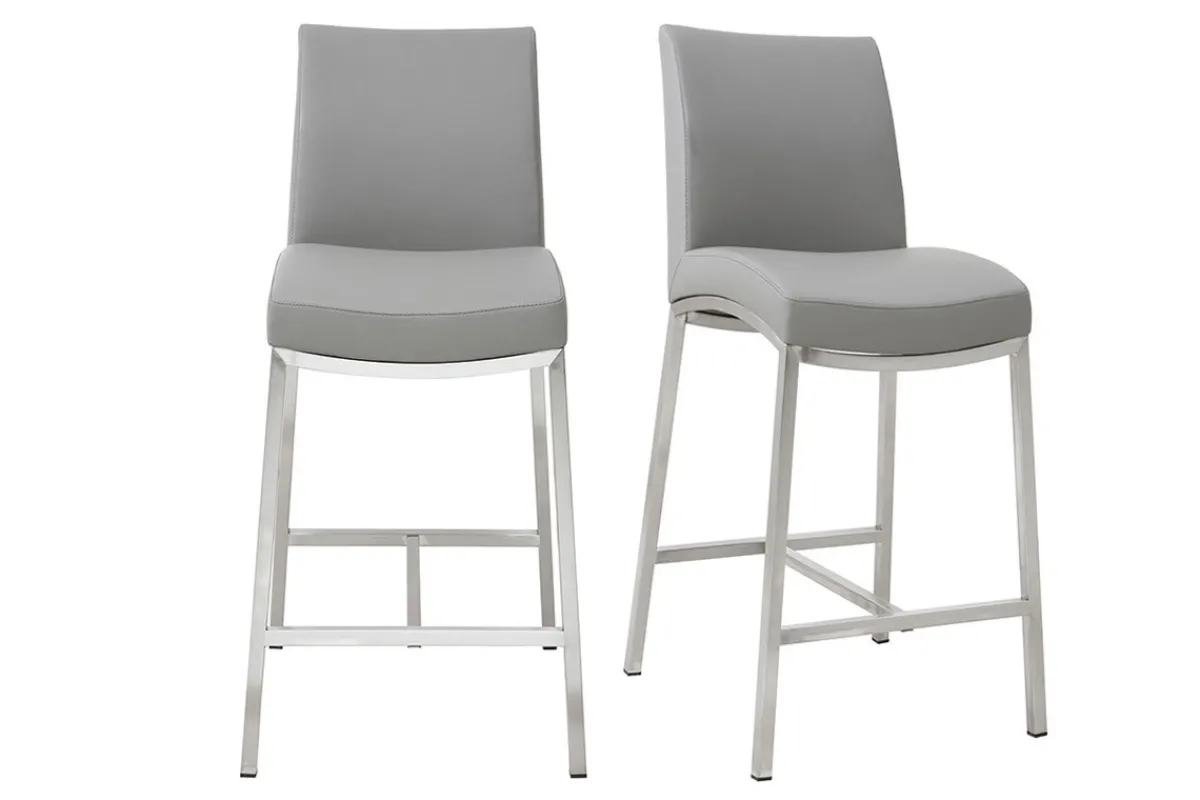 Miliboo Barhocker Aluminium gebürstet PU Hellgrau 66 cm (2er-Set) OLLY* Barhocker