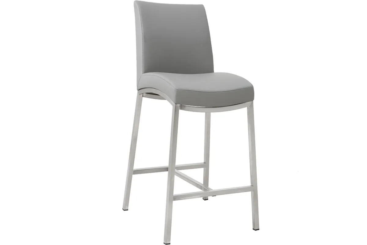 Miliboo Barhocker Aluminium gebürstet PU Hellgrau 66 cm (2er-Set) OLLY* Barhocker