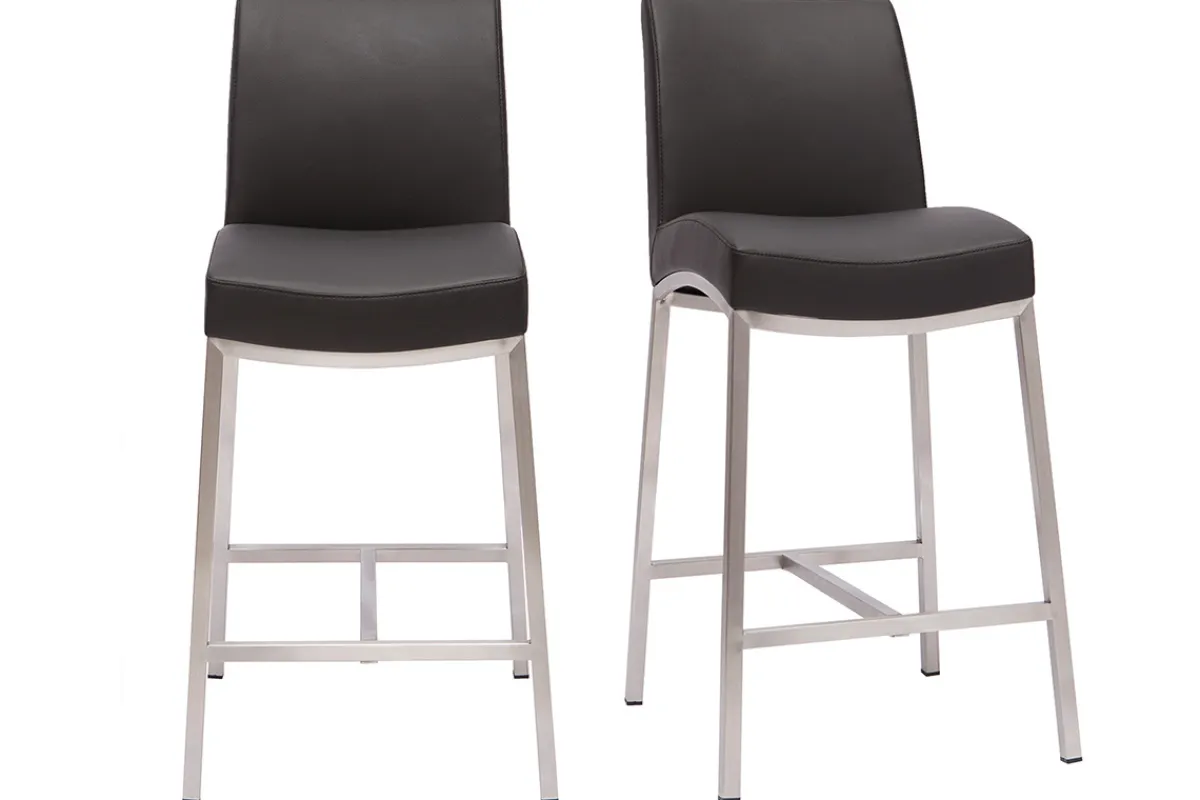 Miliboo Barhocker Aluminium gebürstet PU schwarz (2er-Set) OLLY* Barhocker