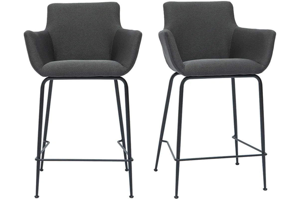 Miliboo Barhocker anthrazitgrauer Stoff H65 cm (2er-Set) CARLIE* Barhocker