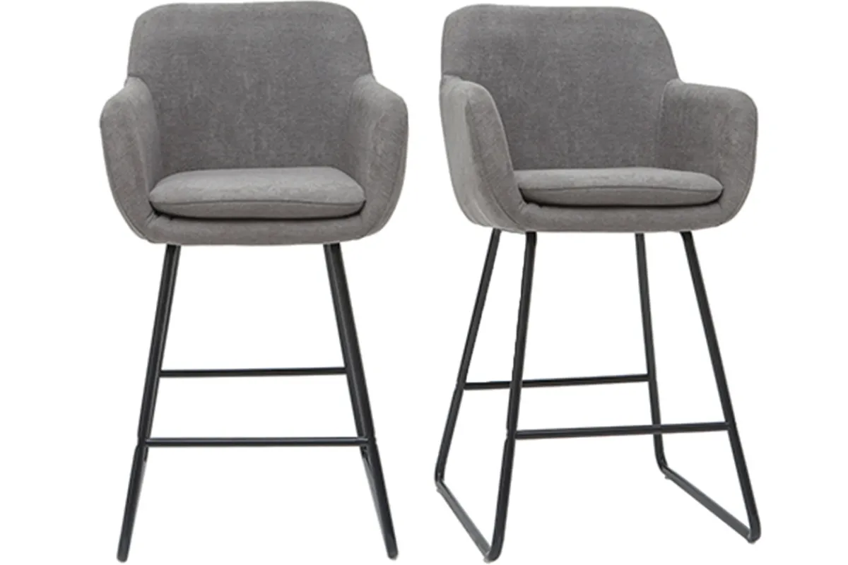 Miliboo Barhocker aus grauem Stoff mit Samteffekt H65 cm (2er-Satz) AMIKA* Barhocker