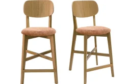 Miliboo Barhocker aus hellem Eichenholz und Stoff mit Samteffekt Terracotta H65 cm (2er-Set) LUCIA* Barhocker