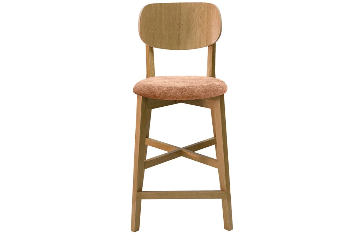 Miliboo Barhocker aus hellem Eichenholz und Stoff mit Samteffekt Terracotta H65 cm LUCIA* Barhocker