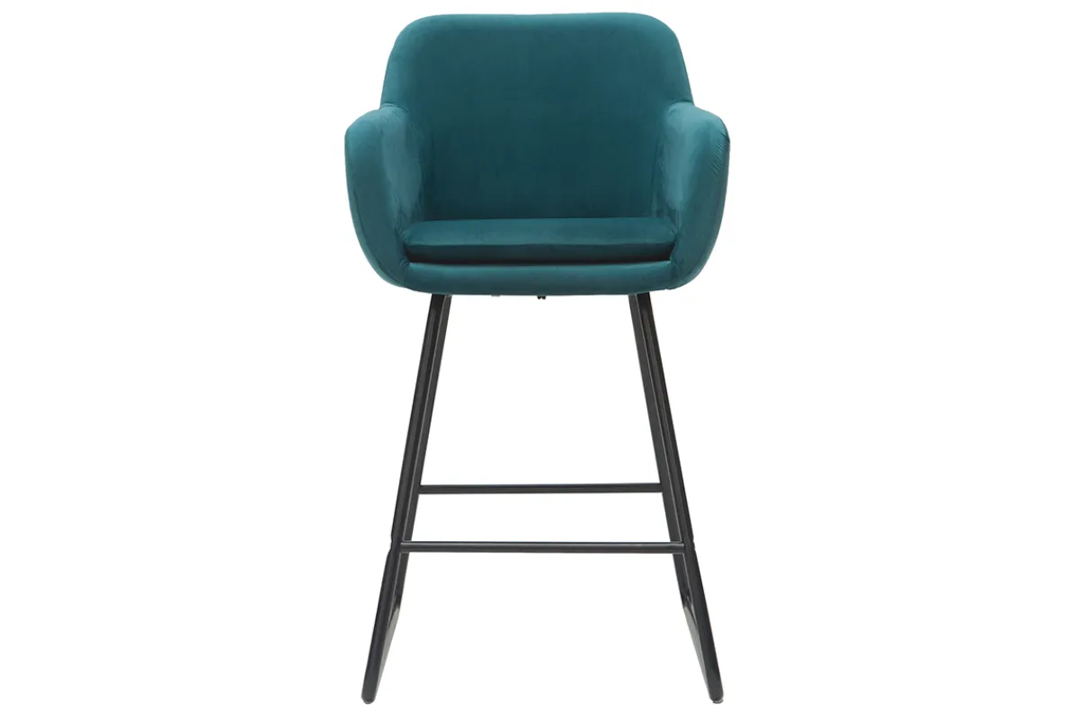 Miliboo Barhocker aus petrol Stoff mit Samteffekt H65 cm (2er-Satz) AMIKA* Barhocker
