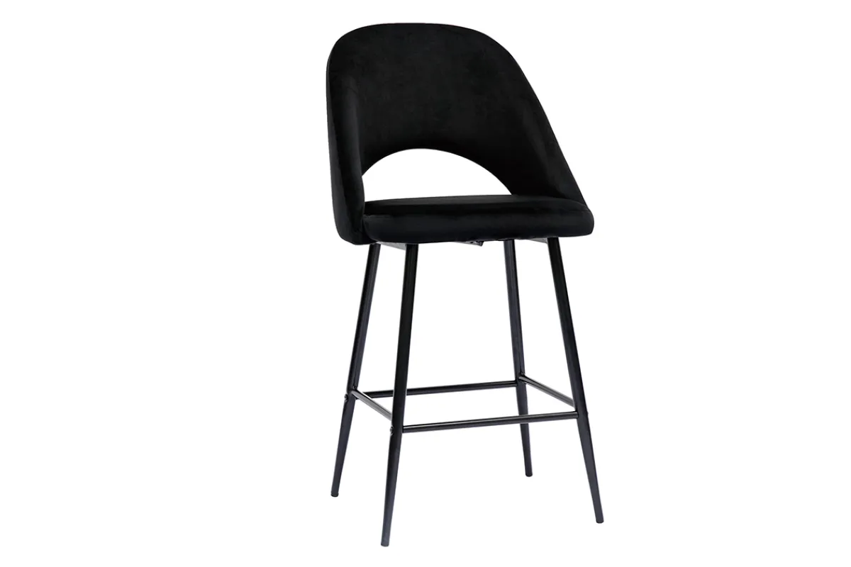 Miliboo Barhocker aus schwarzem Samt und Metall H65 cm (2er-Set) COSETTE* Barhocker