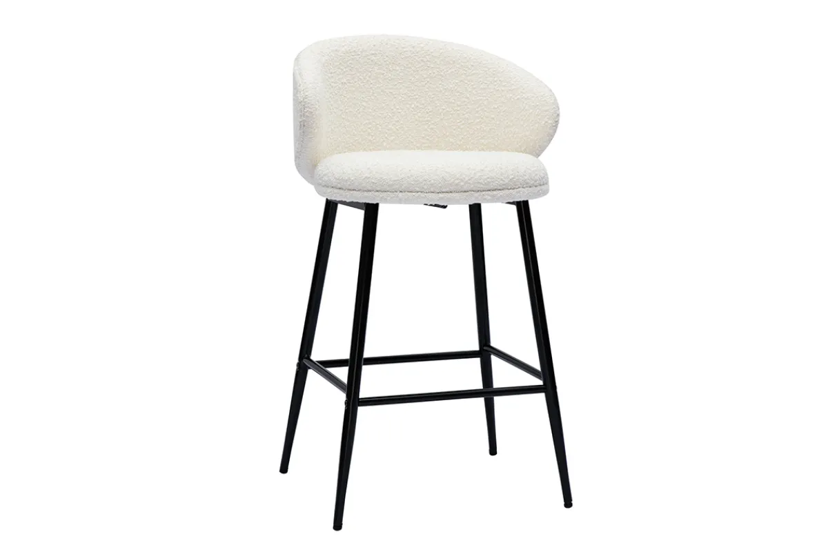 Miliboo Barhocker aus Stoff mit Bouclé-Wolleffekt in Ecru und schwarzem Metall (2er-Set) ROSALIE* Barhocker