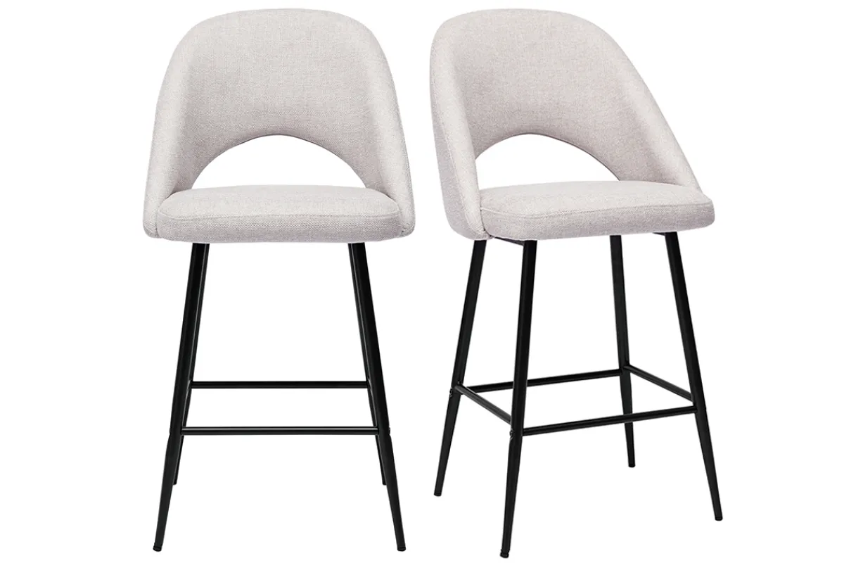 Miliboo Barhocker beiger Stoff mit Samteffekt H65cm (2er-Set) COSETTE* Barhocker