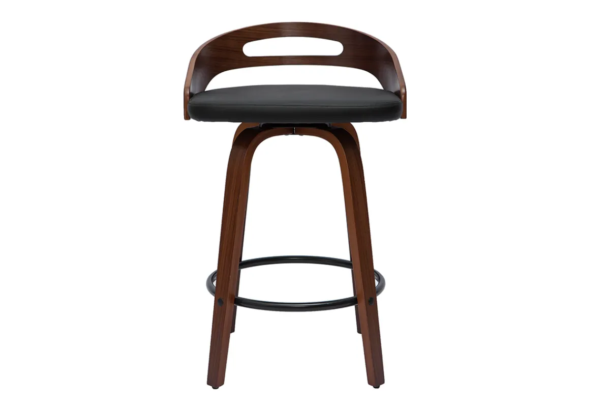 Miliboo Barhocker dunkles Holz und schwarzes Polyurethan 65 cm 2er-Set MANO* Barhocker