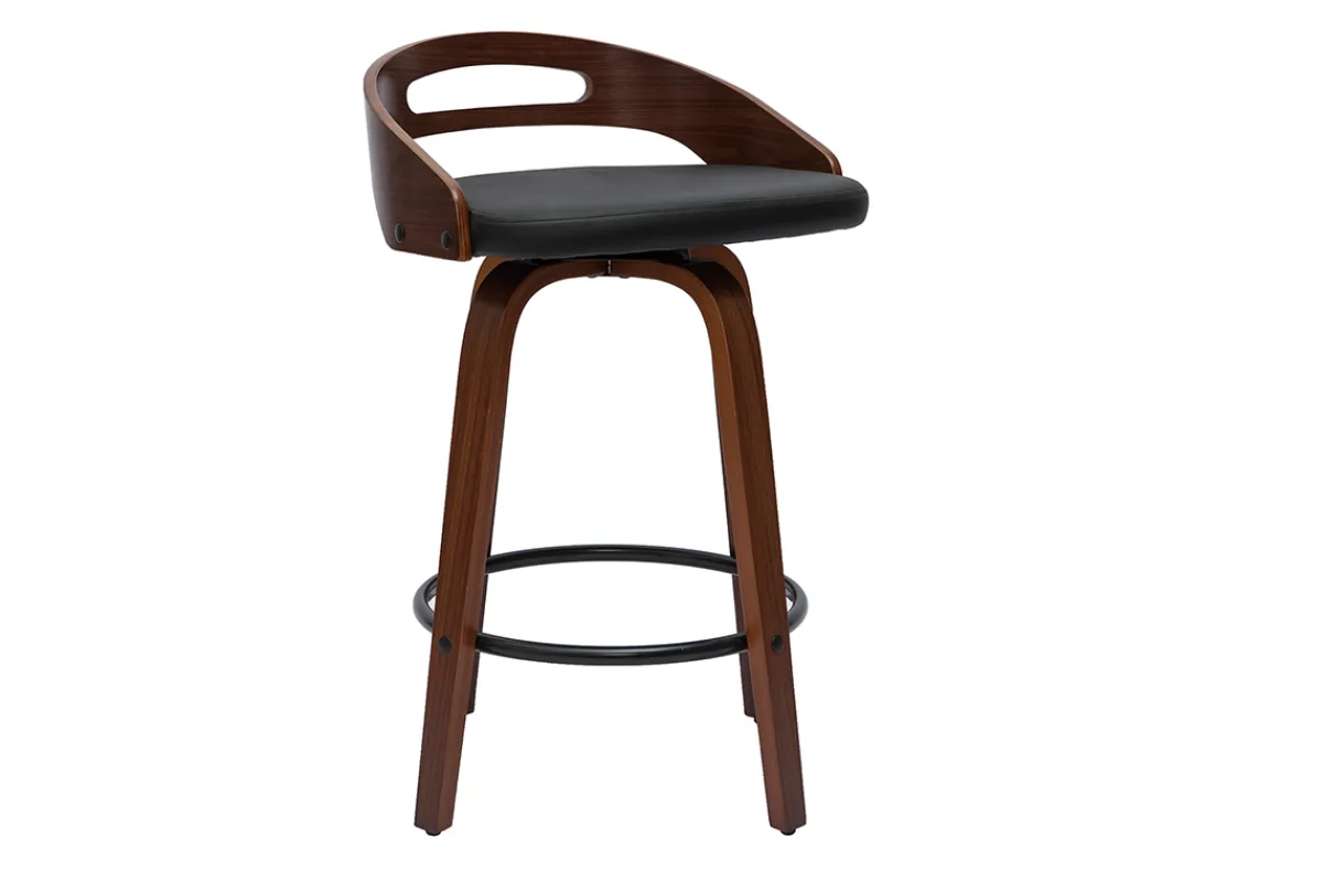 Miliboo Barhocker dunkles Holz und schwarzes Polyurethan 65 cm 2er-Set MANO* Barhocker