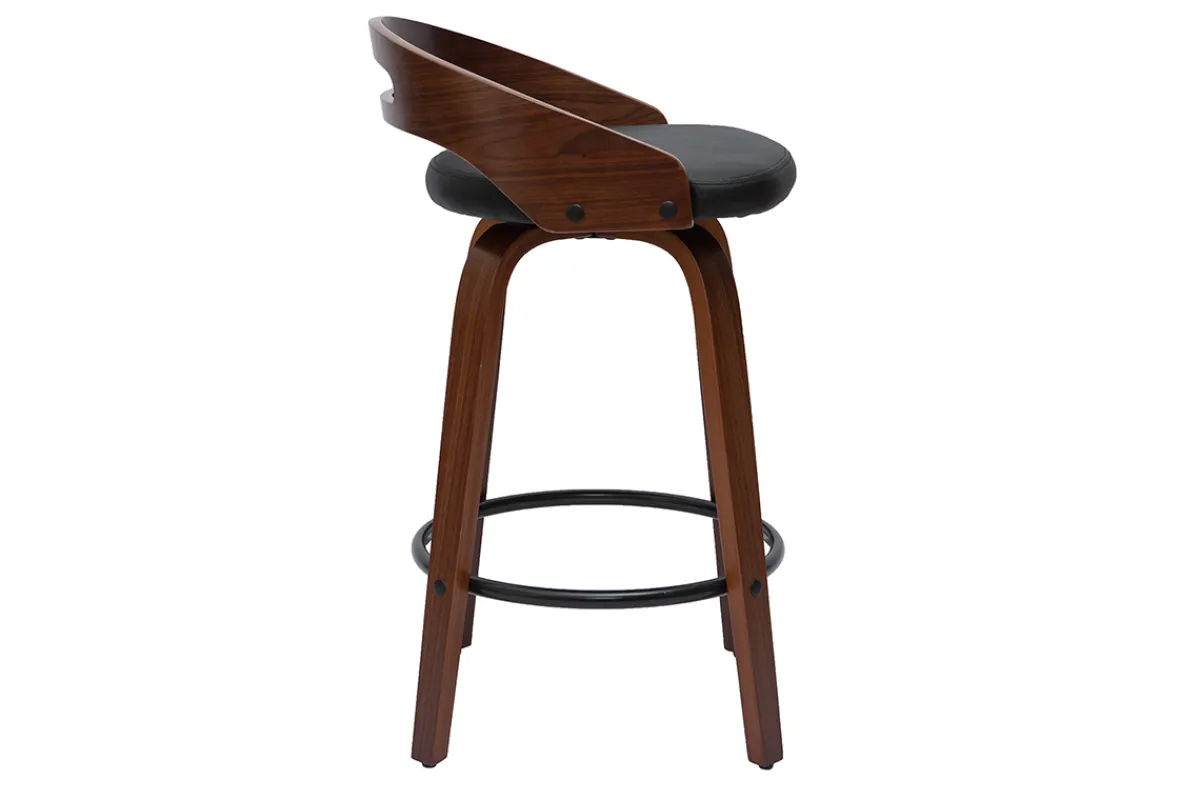 Miliboo Barhocker dunkles Holz und schwarzes Polyurethan 65 cm 2er-Set MANO* Barhocker