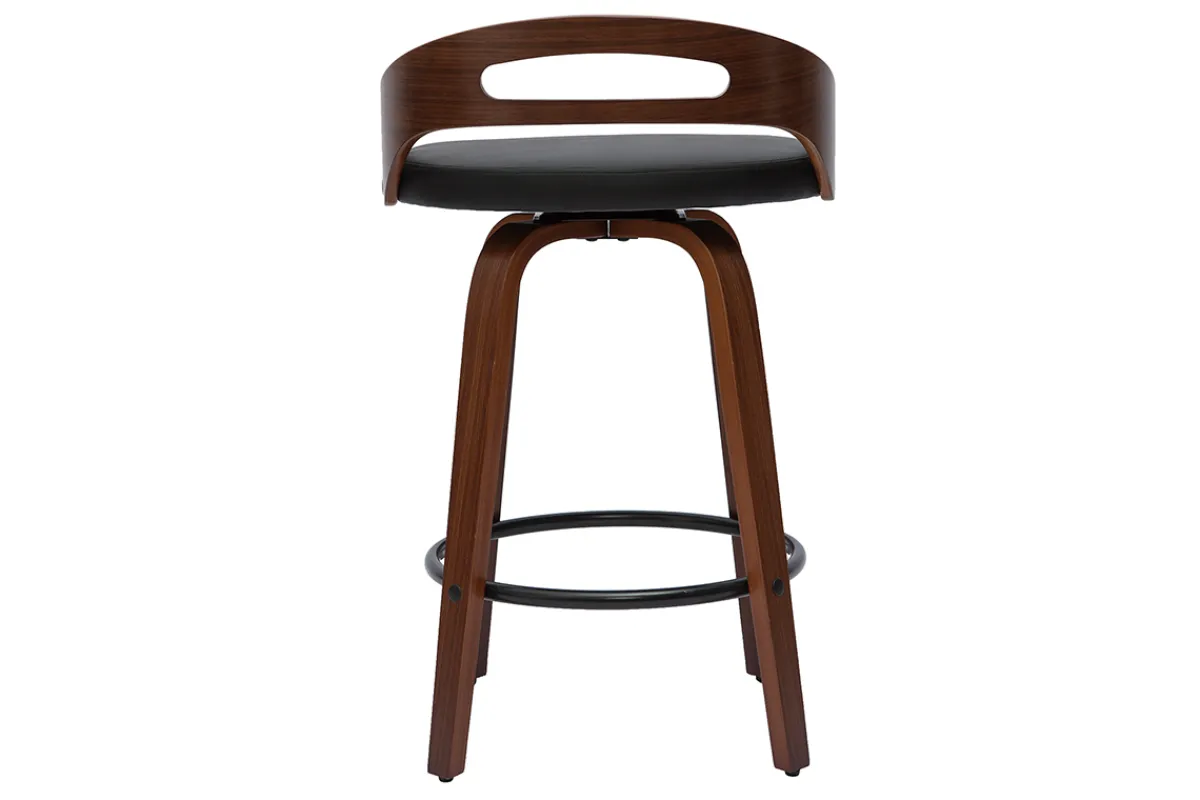 Miliboo Barhocker dunkles Holz und schwarzes Polyurethan 65 cm 2er-Set MANO* Barhocker