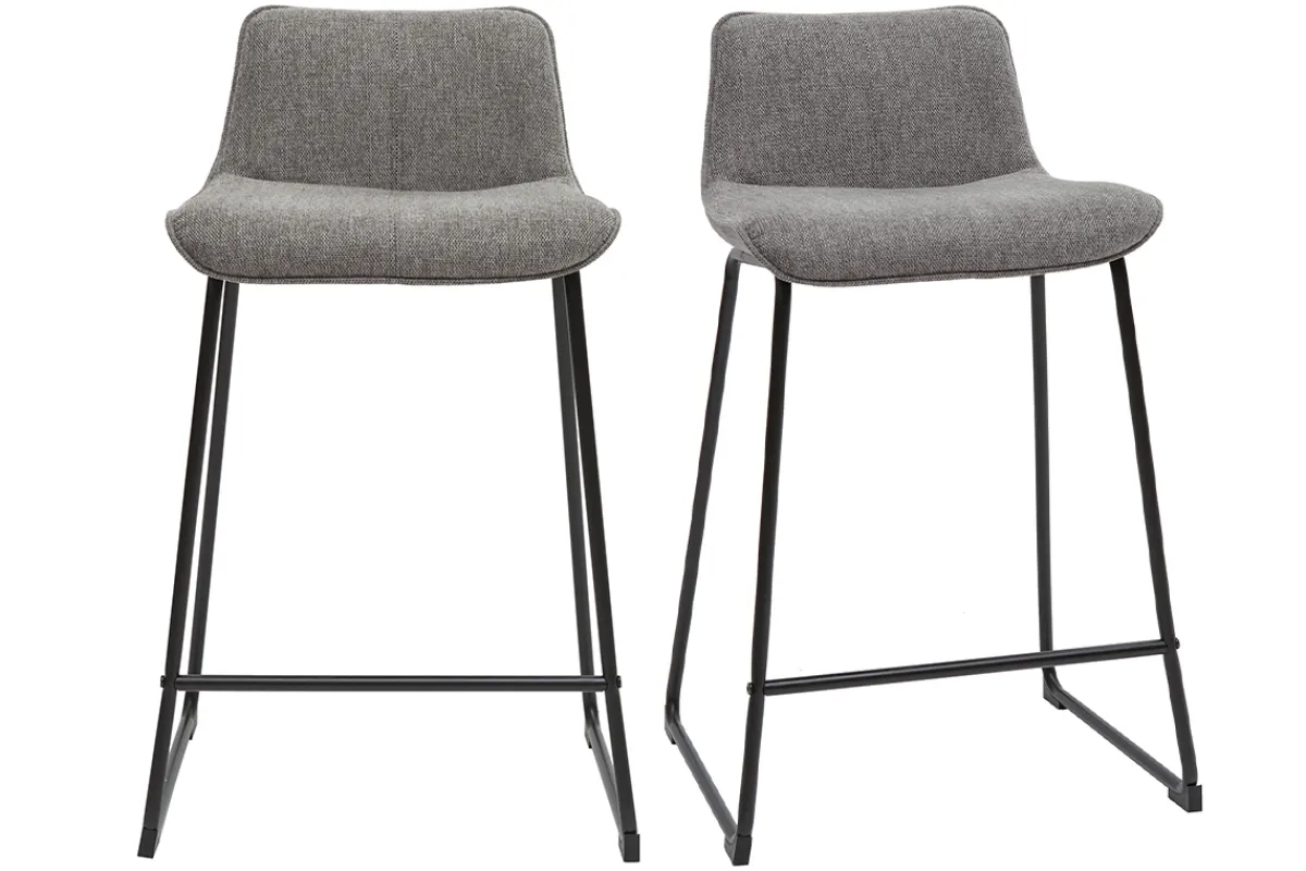 Miliboo Barhocker grauer Stoff mit Samteffekt und Metall H65 cm (2er-Set) BOOST* Barhocker