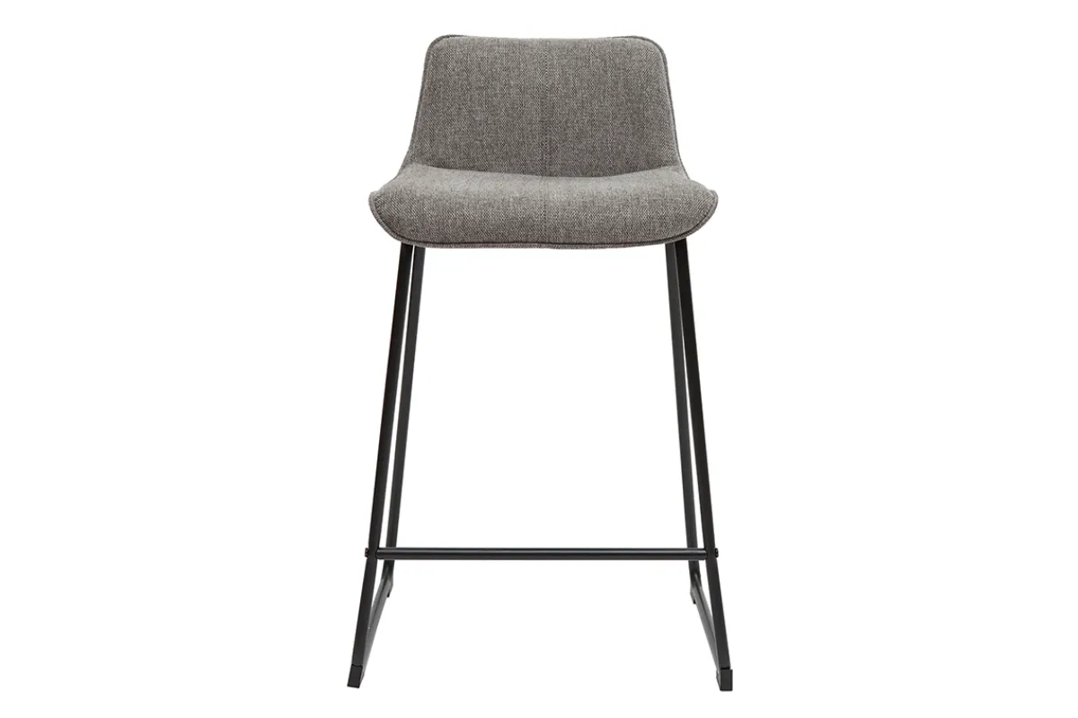 Miliboo Barhocker grauer Stoff mit Samteffekt und Metall H65 cm (2er-Set) BOOST* Barhocker
