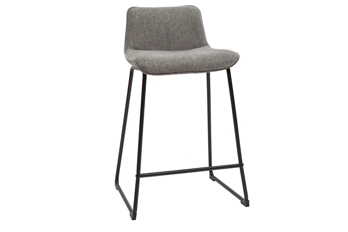 Miliboo Barhocker grauer Stoff mit Samteffekt und Metall H65 cm (2er-Set) BOOST* Barhocker
