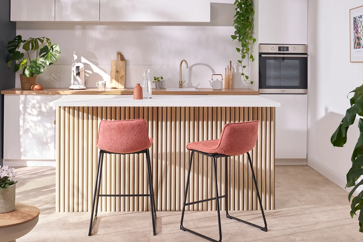 Miliboo Barhocker grauer Stoff mit Samteffekt und Metall H65 cm (2er-Set) BOOST* Barhocker