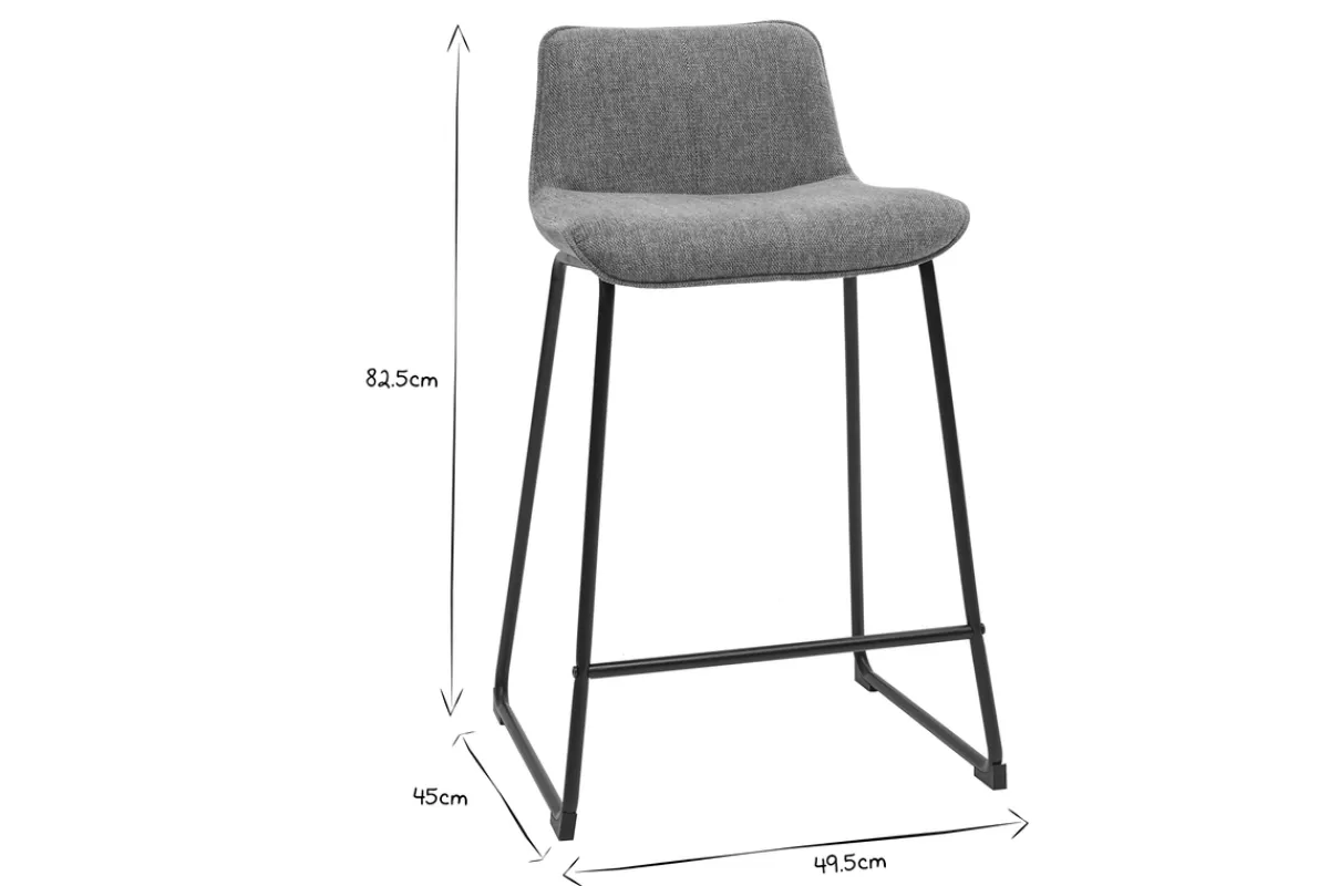 Miliboo Barhocker grauer Stoff mit Samteffekt und Metall H65 cm (2er-Set) BOOST* Barhocker