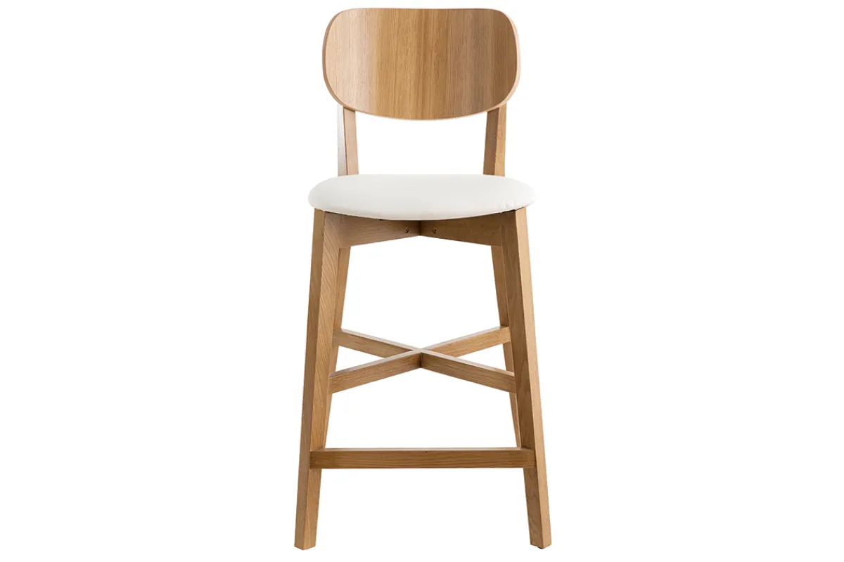 Miliboo Barhocker H65 Design Eichenholz und weiße Sitzfläche H65 cm LUCIA* Barhocker
