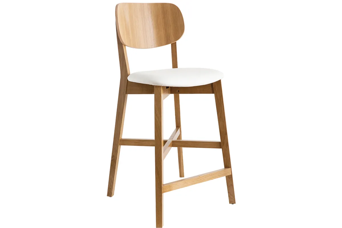 Miliboo Barhocker H65 Design Eichenholz und weiße Sitzfläche H65 cm LUCIA* Barhocker