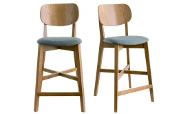 Miliboo Barhocker helles Holz und grau melierter Stoff H65 cm (2er-Set) LUCIA* Barhocker