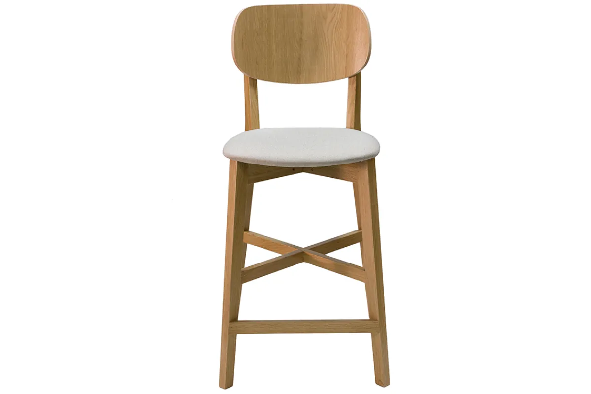 Miliboo Barhocker helles Holz und beiger Stoff H65 cm (2er-Set) LUCIA* Barhocker
