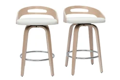 Miliboo Barhocker helles Holz und weißes Polyurethan 65 cm 2er-Set MANO* Barhocker