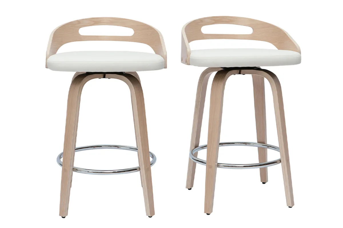 Miliboo Barhocker helles Holz und weißes Polyurethan 65 cm 2er-Set MANO* Barhocker