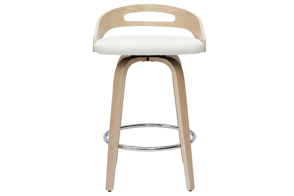 Miliboo Barhocker helles Holz und weißes Polyurethan 65 cm 2er-Set MANO* Barhocker