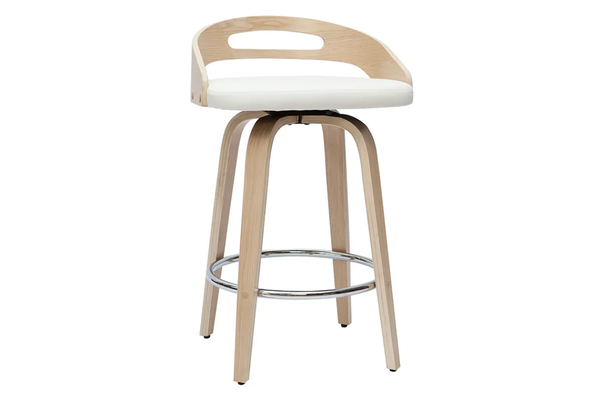 Miliboo Barhocker helles Holz und weißes Polyurethan 65 cm 2er-Set MANO* Barhocker