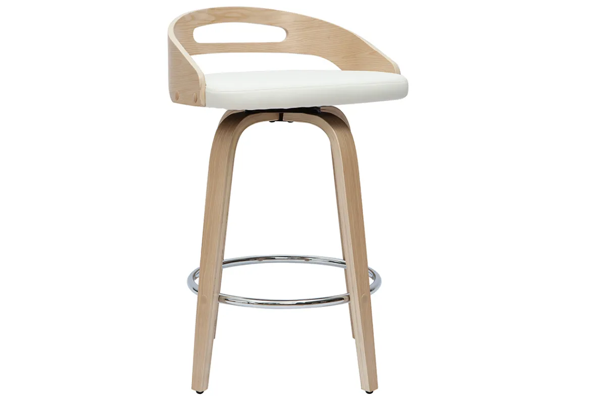 Miliboo Barhocker helles Holz und weißes Polyurethan 65 cm 2er-Set MANO* Barhocker