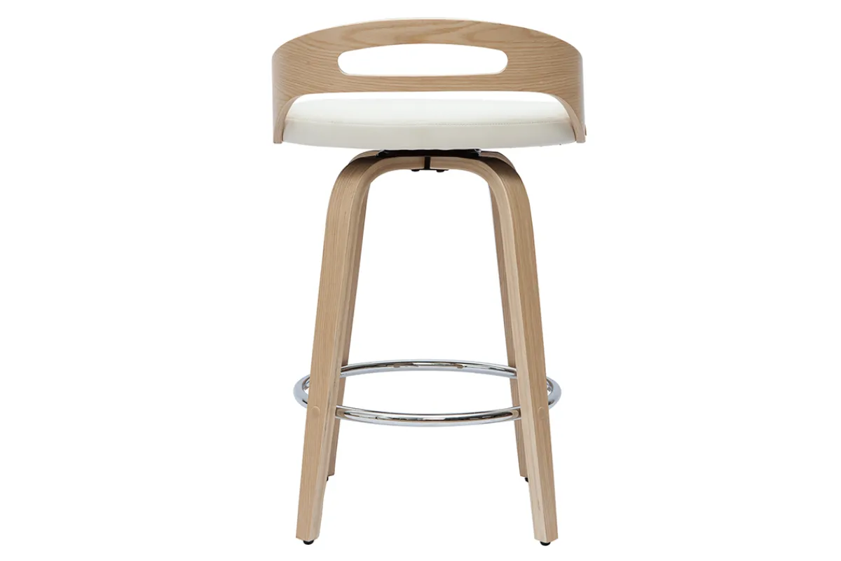 Miliboo Barhocker helles Holz und weißes Polyurethan 65 cm 2er-Set MANO* Barhocker