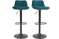 Miliboo Barhocker höhenverstellbar und um 360° drehbar aus petrolblauem Stoff mit Samteffekt und schwarzem Metall (2er-Set) BOOST* Barhocker