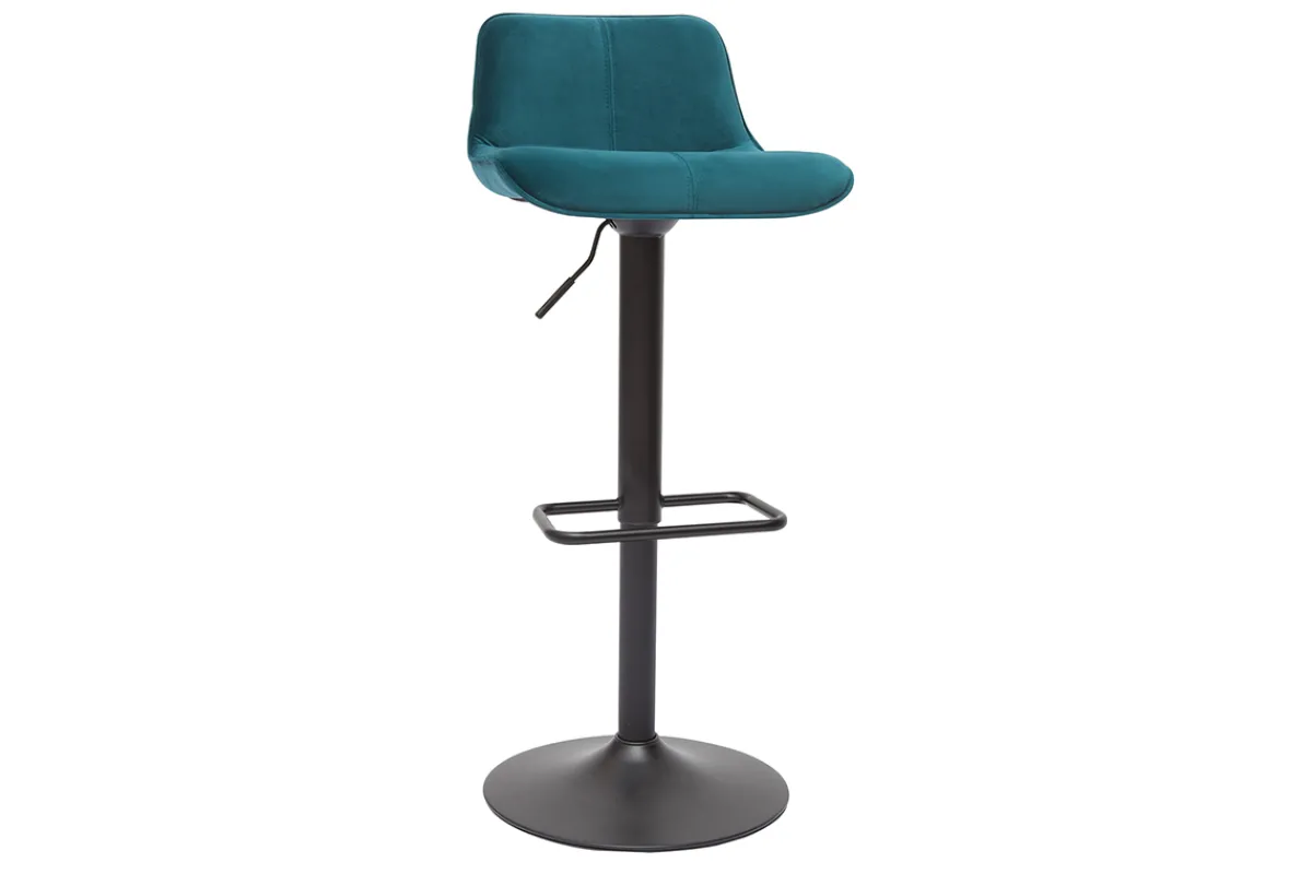 Miliboo Barhocker höhenverstellbar und um 360° drehbar aus petrolblauem Stoff mit Samteffekt und schwarzem Metall (2er-Set) BOOST* Barhocker