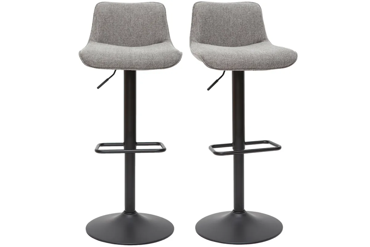 Miliboo Barhocker höhenverstellbar und um 360° drehbar aus Stoff mit strukturiertem Samteffekt in Grau und Metall (2er-Set) BOOST* Barhocker