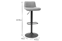 Miliboo Barhocker höhenverstellbar und um 360° drehbar aus Stoff mit strukturiertem Samteffekt in Grau und Metall (2er-Set) BOOST* Barhocker