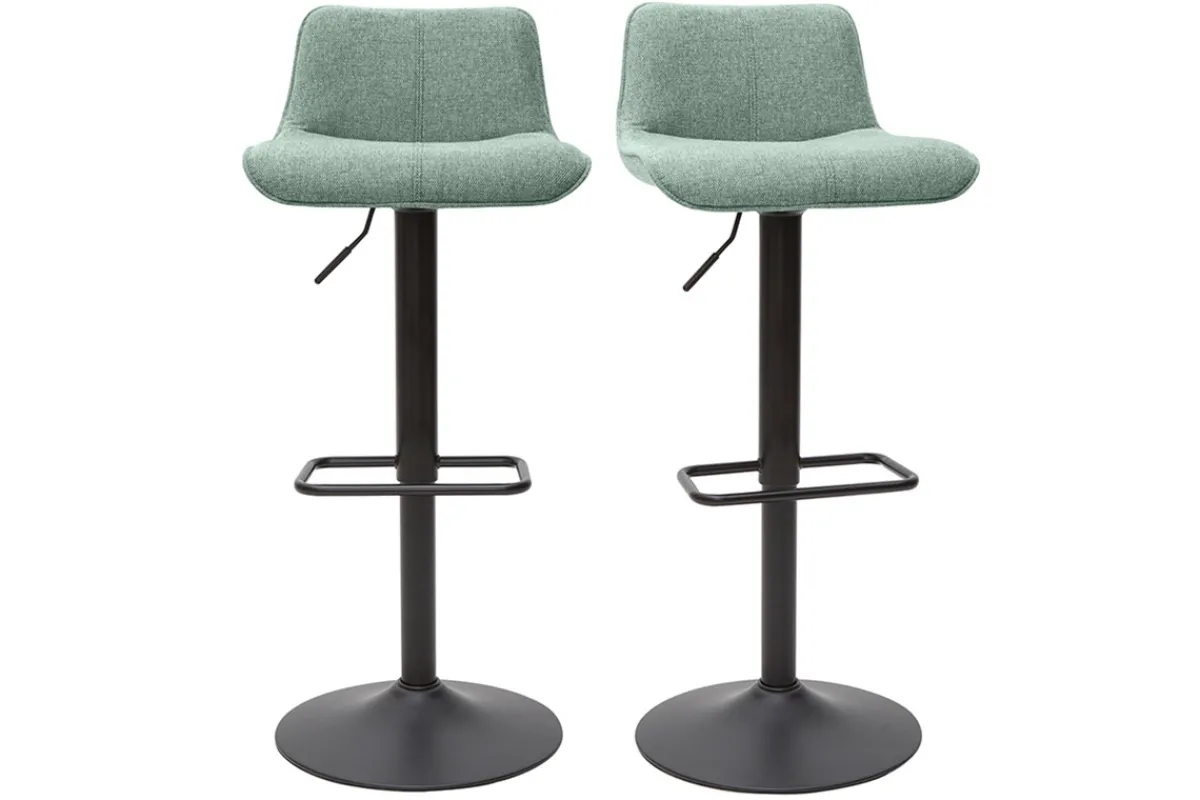 Miliboo Barhocker höhenverstellbar Stoff mit strukturiertem Samteffekt in Blassgrün und Metall (2er-Set) BOOST* Barhocker
