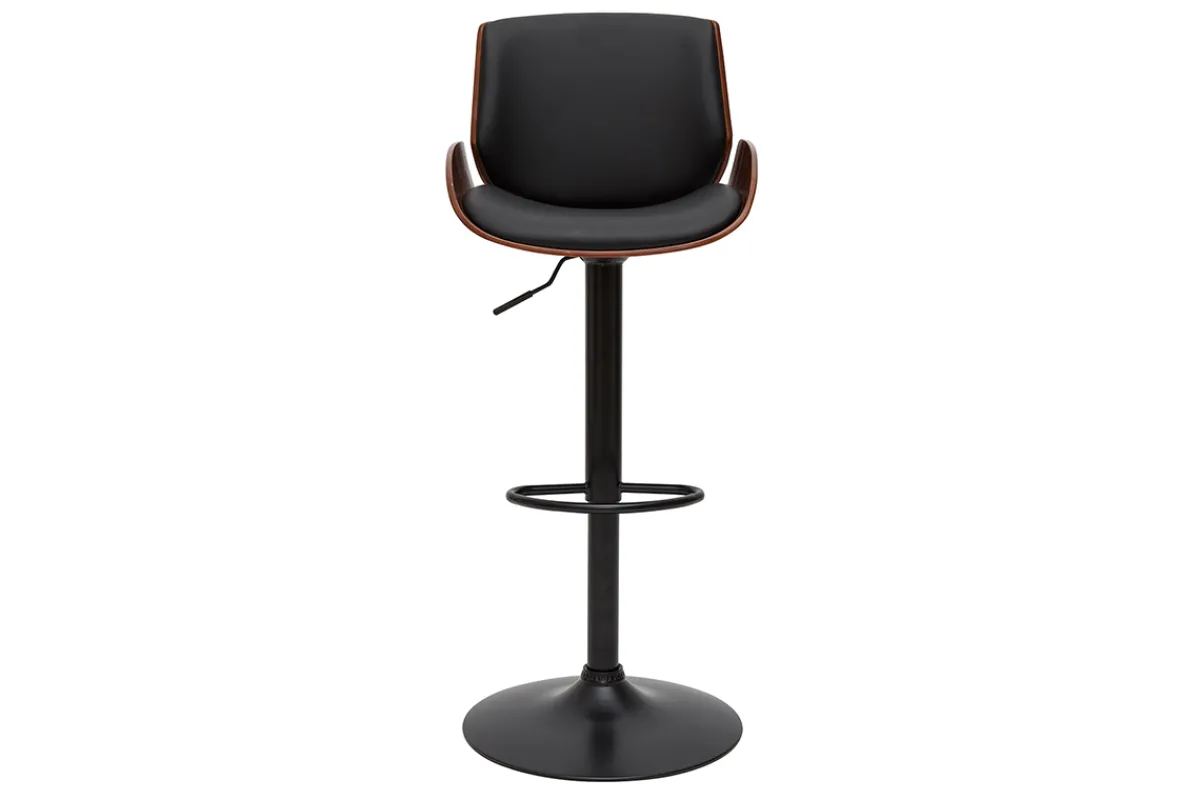 Miliboo Barhocker höhenverstellbar schwarz und dunkles Holz VESPER* Barhocker