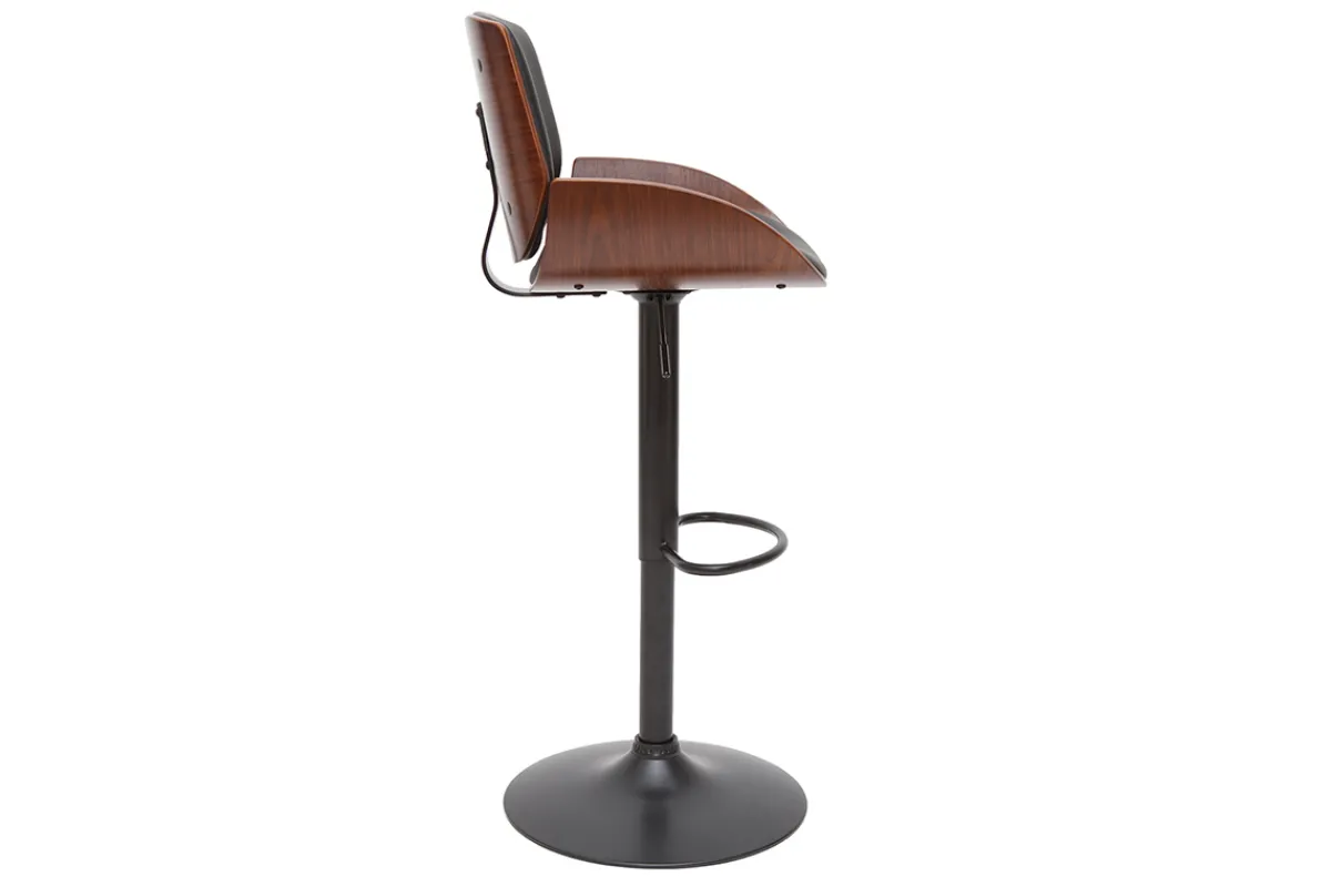 Miliboo Barhocker höhenverstellbar schwarz und dunkles Holz VESPER* Barhocker