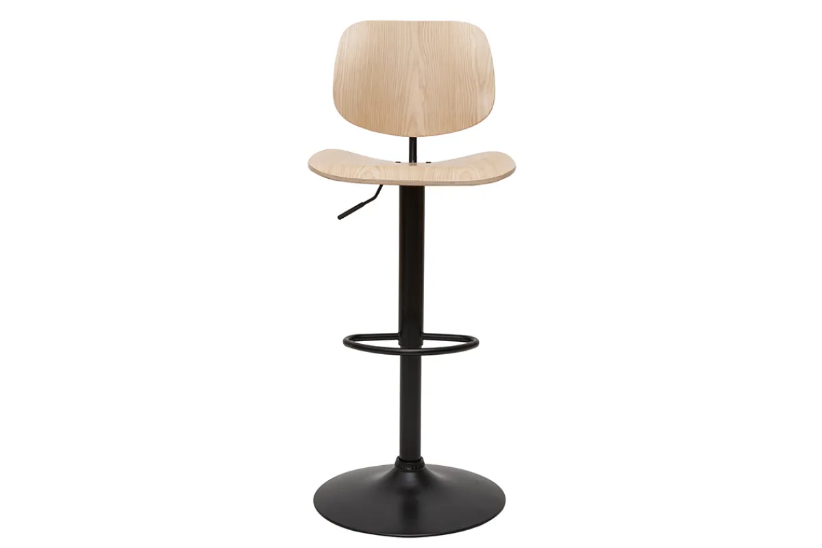 Miliboo Barhocker höhenverstellbar helles Holz mit schwarzem Metall CLASH* Barhocker