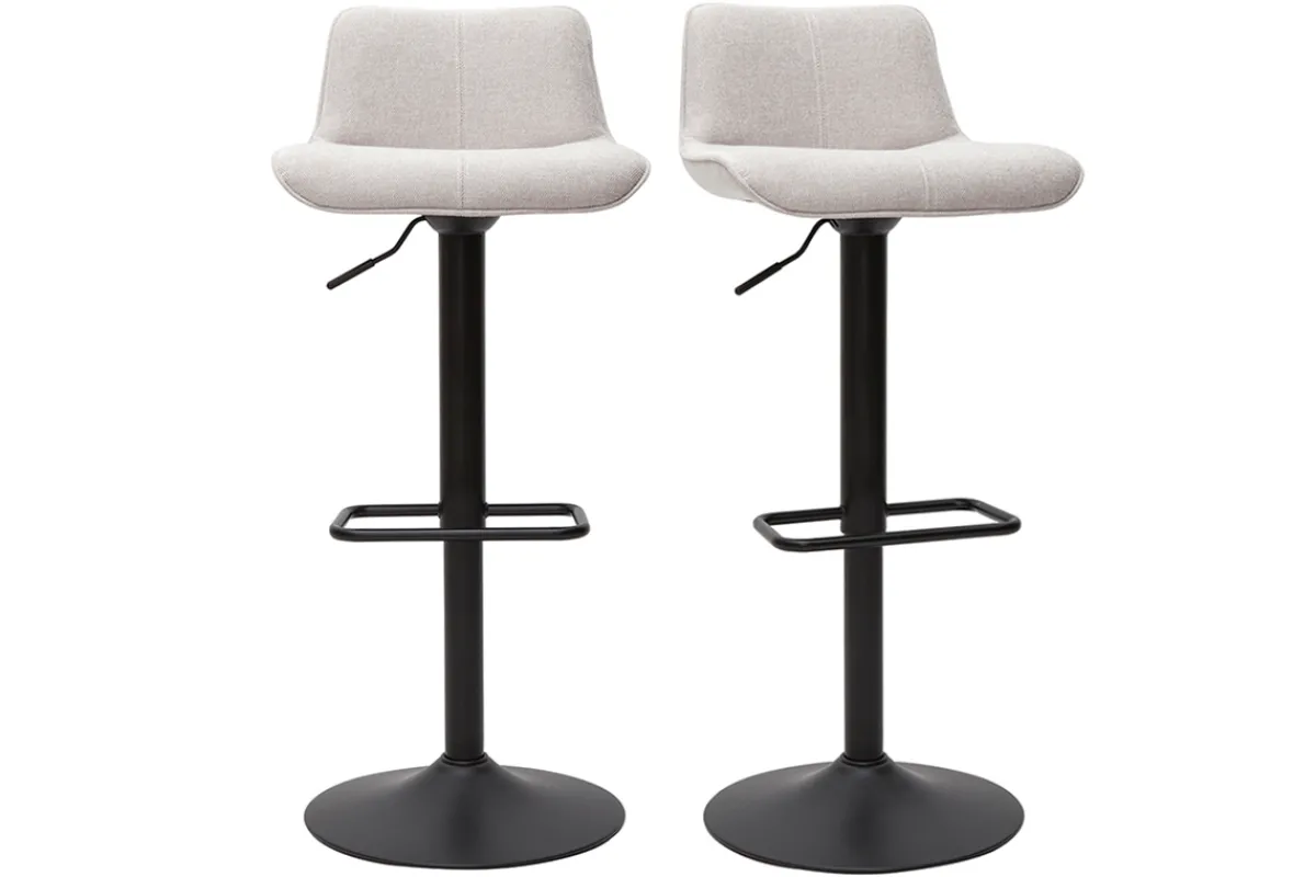 Miliboo Barhocker höhenverstellbar und um 360° drehbar aus Stoff mit strukturiertem Samteffekt in Beige und Metall (2er-Set) BOOST* Barhocker