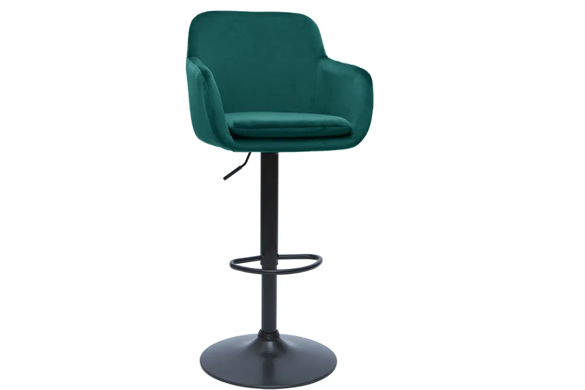 Miliboo Barhocker höhenverstellbar aus petrolblauem Samt und schwarzem Metall (2er-Set) AMIKA* Barhocker