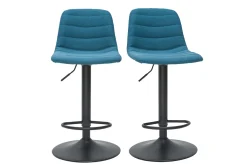 Miliboo Barhocker höhenverstellbar aus entenblauem Stoff und Metall (2er-Set) SAURY* Barhocker