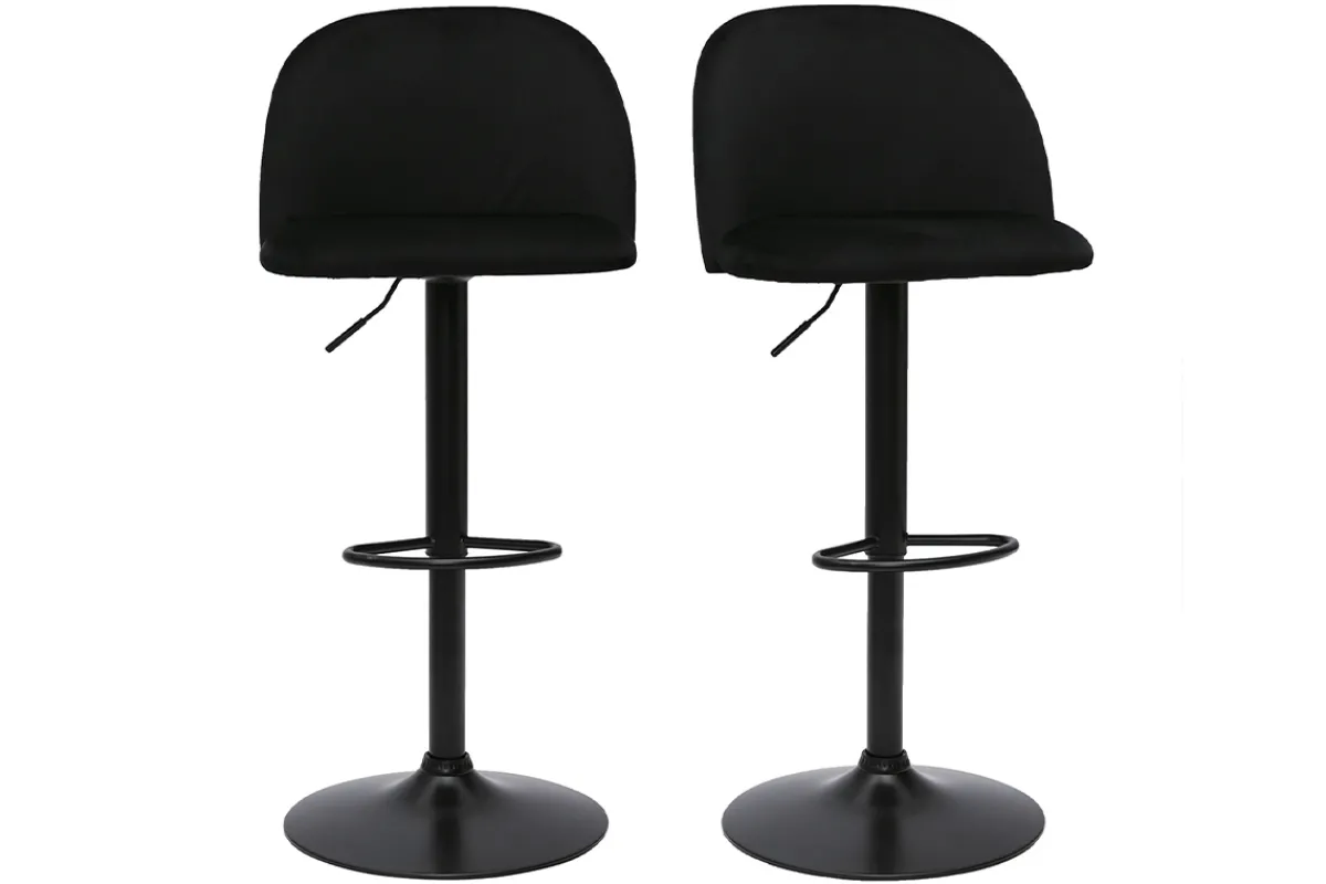 Miliboo Barhocker höhenverstellbar schwarzer Samt und schwarzes Metall (2er-Set) CELESTE* Barhocker